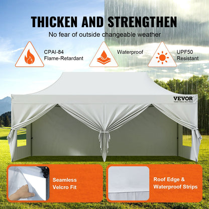 10x6m Pop-Up Outdoor Gazebo Tent with Sidewalls and Carry Bag - White