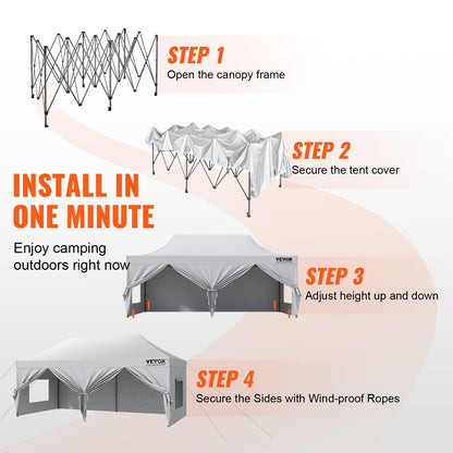 VEVOR Pop Up Canopy Tent Outdoor Gazebo Tent 10x20FT with Sidewalls & Bag White