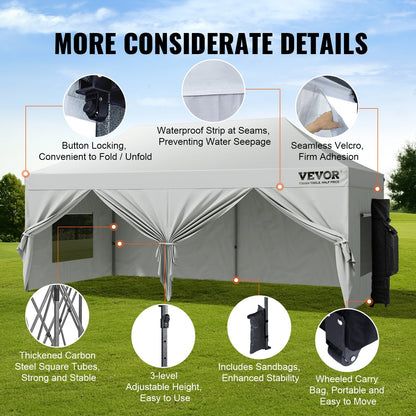 10x6m Pop-Up Outdoor Gazebo Tent with Sidewalls and Carry Bag - White