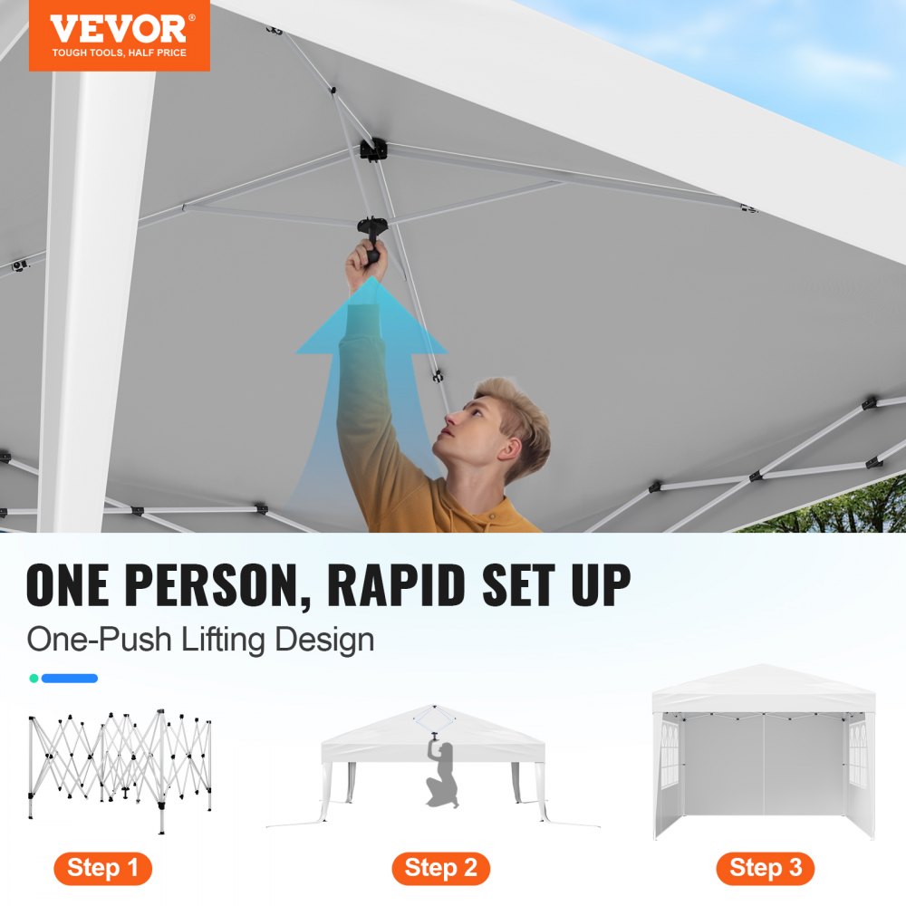 VEVOR Pop Up Canopy 2.95 x 2.95m Pop Up Gazebo Tent with 3 Sidewalls & 2 Windows