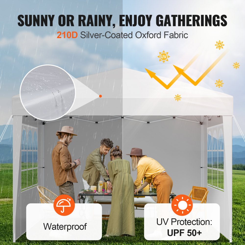 VEVOR Pop Up Canopy 2.95 x 2.95m Pop Up Gazebo Tent with 3 Sidewalls & 2 Windows