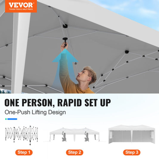 VEVOR Pop Up Canopy 5.9 x 2.96 m Pop Up Gazebo Tent with 3 Sidewalls & 2 Windows