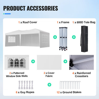 VEVOR Pop Up Canopy 5.9 x 2.96 m Pop Up Gazebo Tent with 3 Sidewalls & 2 Windows