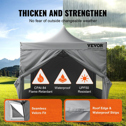 3x3m Pop-Up Canopy Tent with Removable Sidewalls, UV Resistant, Dark Gray