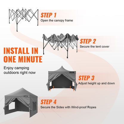 3x3m Pop-Up Canopy Tent with Removable Sidewalls, UV Resistant, Dark Gray