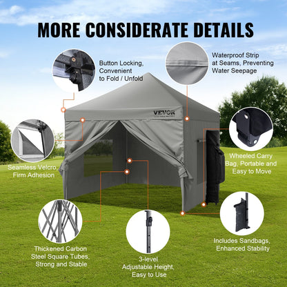 3x3m Pop-Up Canopy Tent with Removable Sidewalls, UV Resistant, Dark Gray