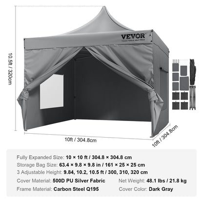 VEVOR  304.8 x 304.8 cm Pop up Canopy with Removable Sidewalls, Instant Canopies