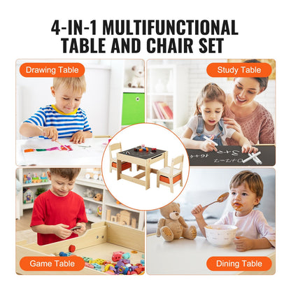 Kids Wooden Activity Table & Chair Set with Storage, Light Wood Color