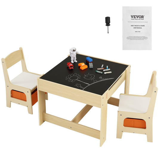 VEVOR Kids Table and Chair Set Wooden Activity Table with Storage Space & Boxes