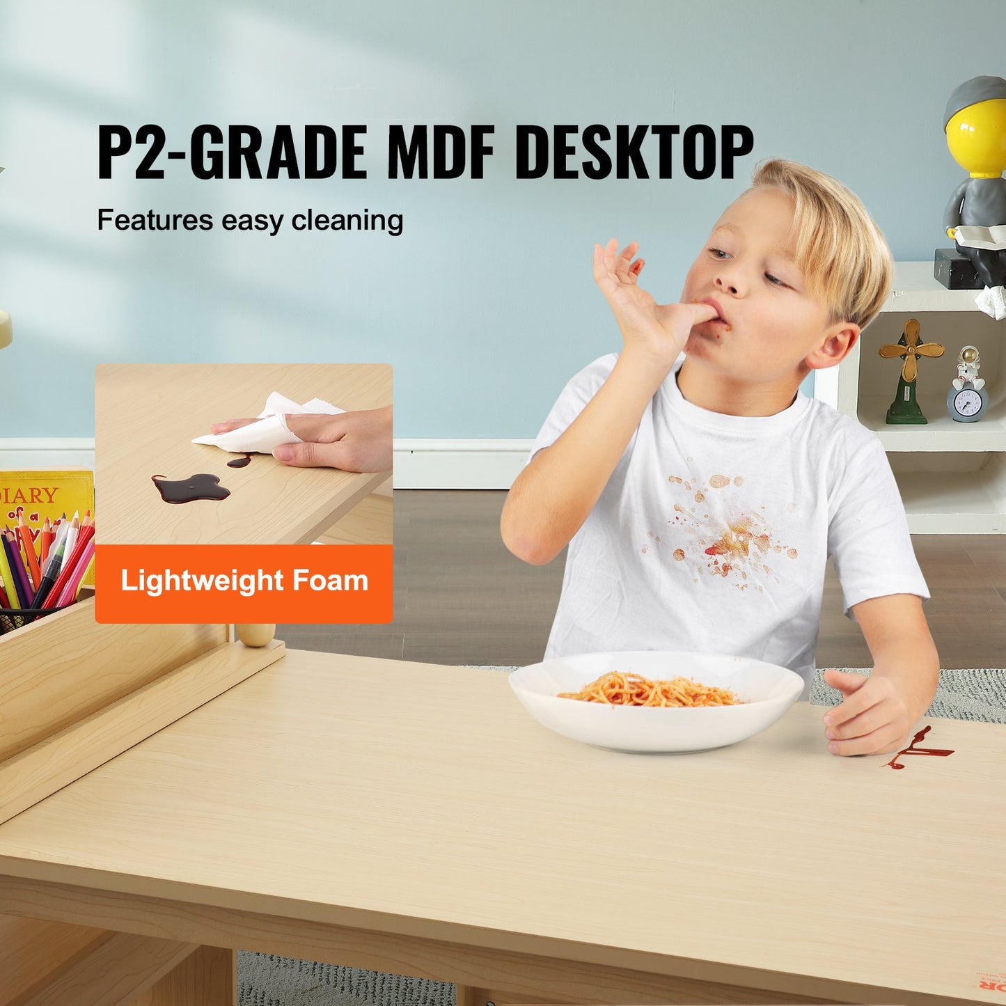 VEVOR Kids Art Table and 2 Chairs Toddler Craft and Play Table with A Cabinet
