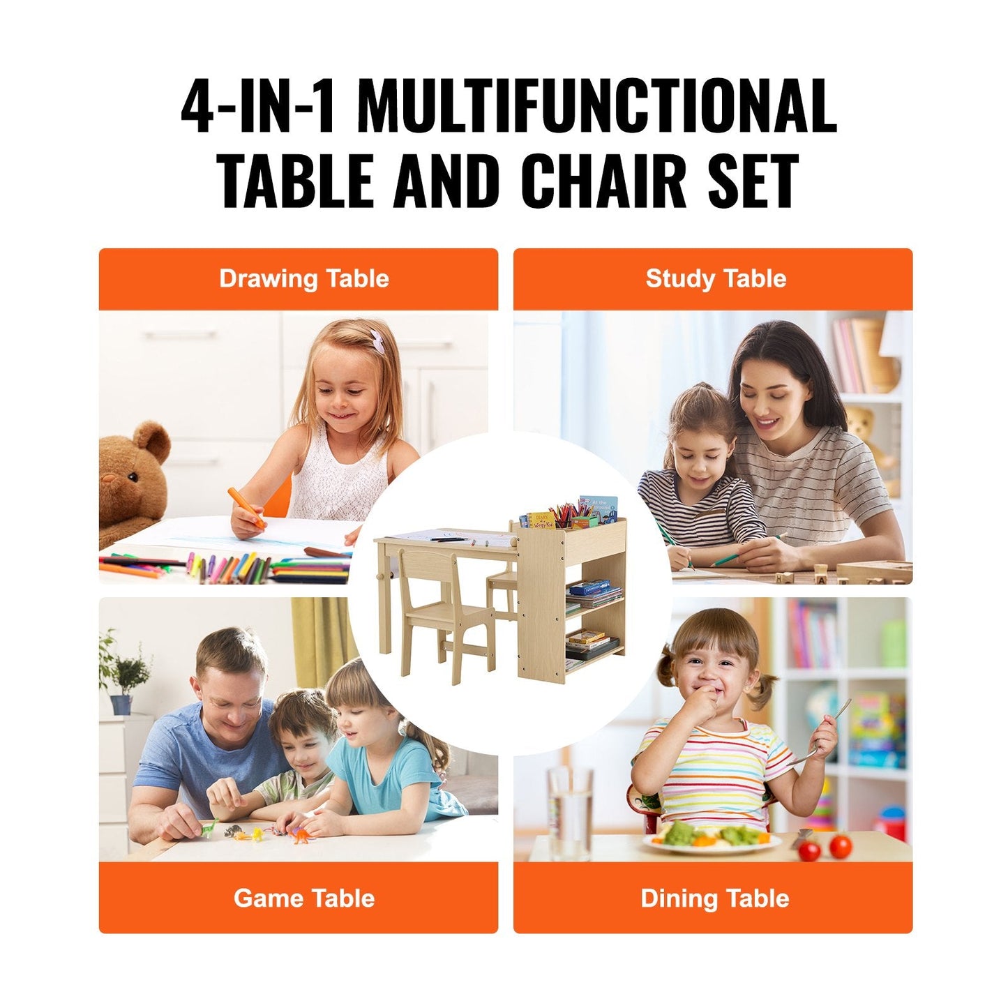 Kids Art & Craft Table Set with Chairs and Storage Cabinet, Ages 2-8