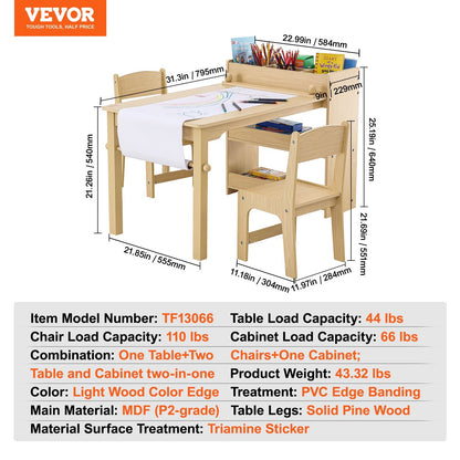 Kids Art & Craft Table Set with Chairs and Storage Cabinet, Ages 2-8
