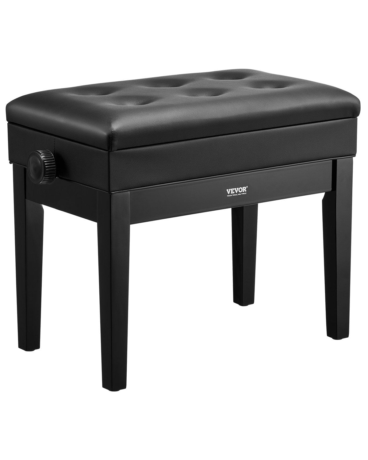 Adjustable Piano Bench with Storage, Padded Seat & Wooden Bookcase Stool