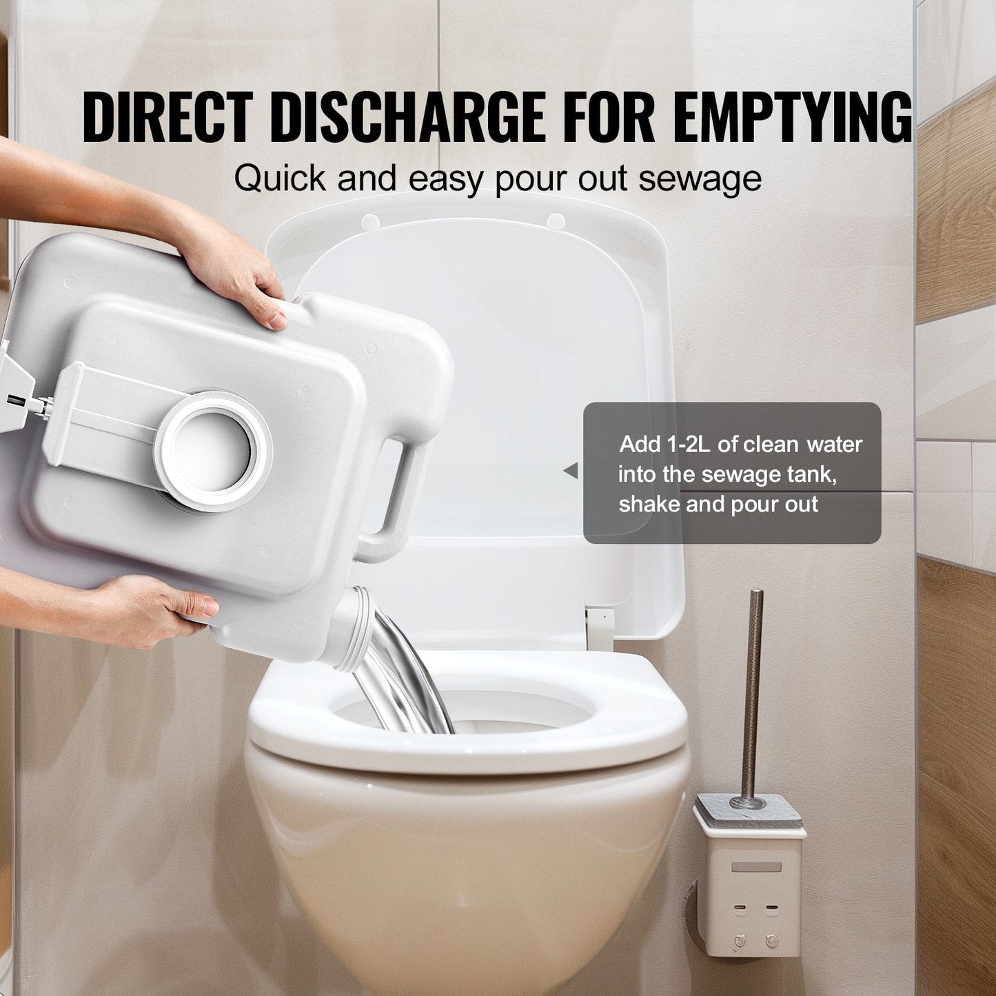 Portable Camping Toilet with 12L Waste & Flush Tanks, Leak-Proof Design