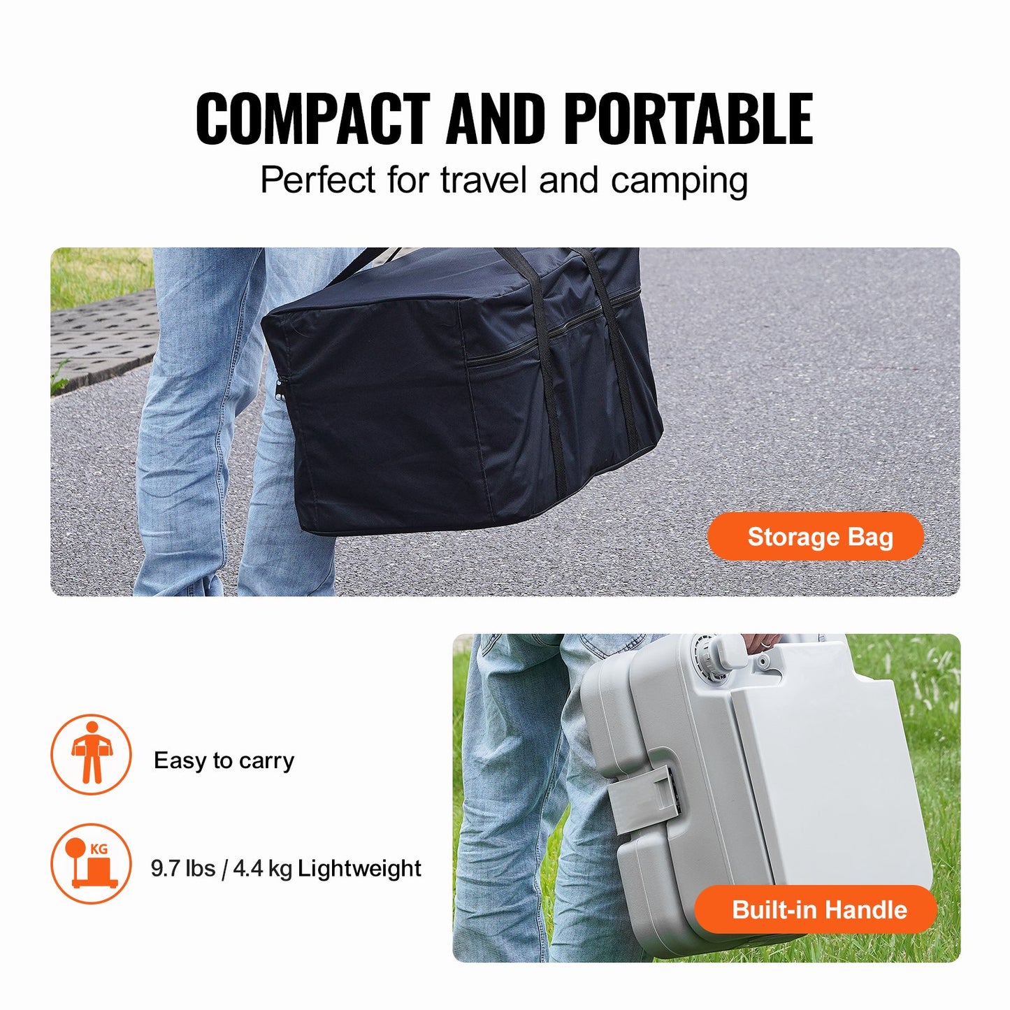 VEVOR Portable Toilet for Camping, Porta Potty with 3.2 Gal Waste Tank & 3.2 Gal