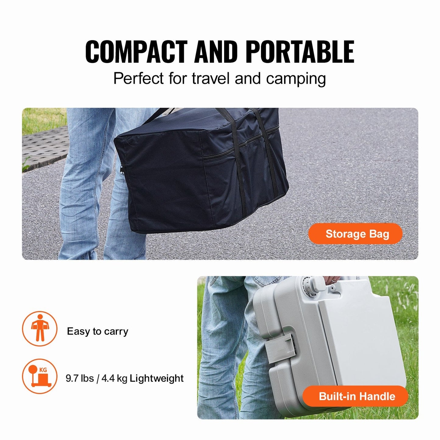 Portable Camping Toilet with 12L Waste & Flush Tanks, Leak-Proof Design