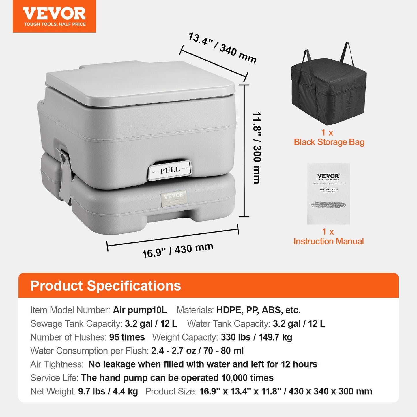Portable Camping Toilet with 12L Waste & Flush Tanks, Leak-Proof Design