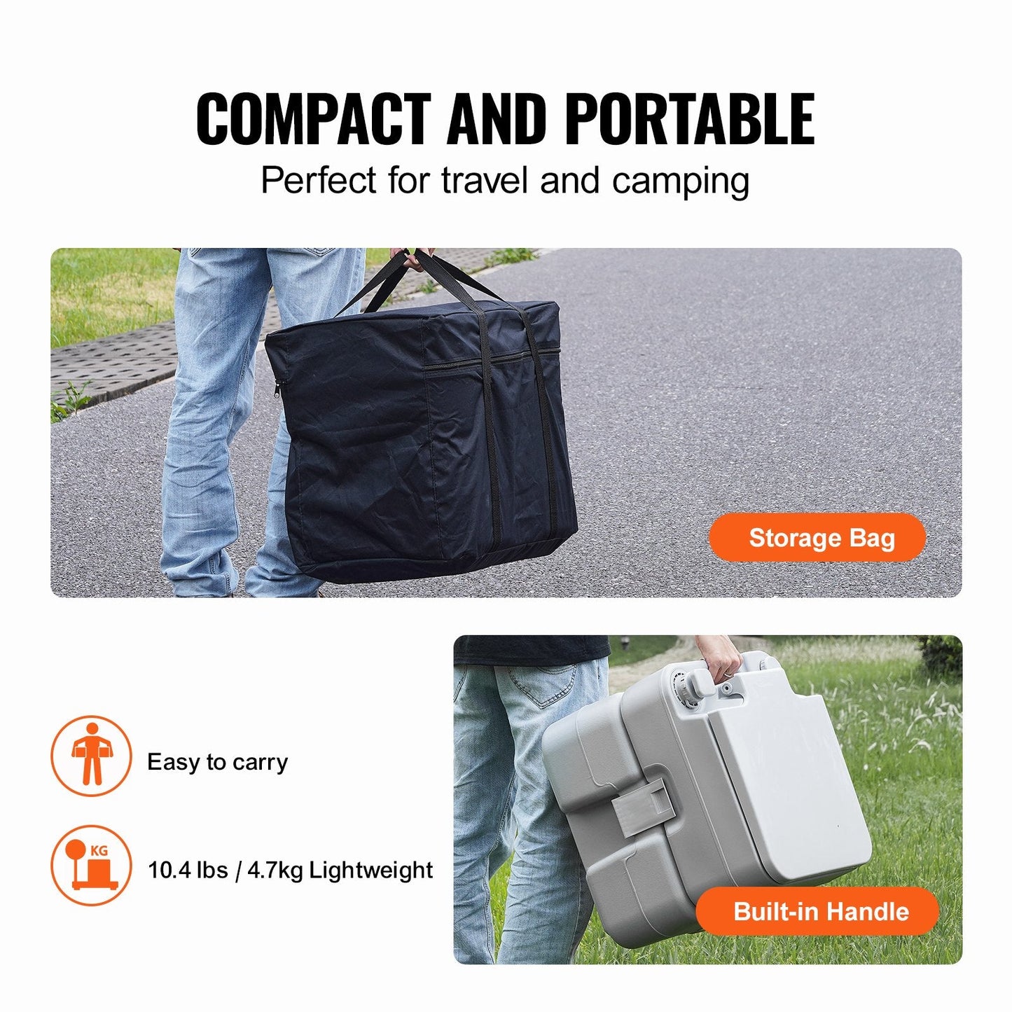 Portable Camping Toilet with Carry Bag, 20L Waste Tank & 12L Flush Tank