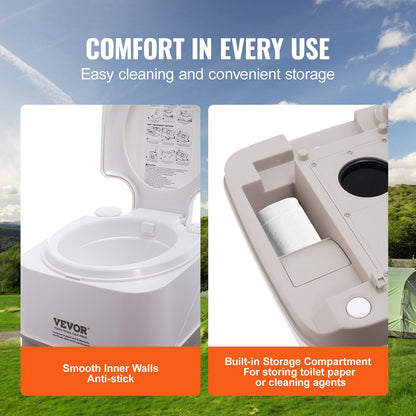 Portable Camping Toilet with 12L Waste Tank & 10L Flush Tank, 199.6 kg Capacity