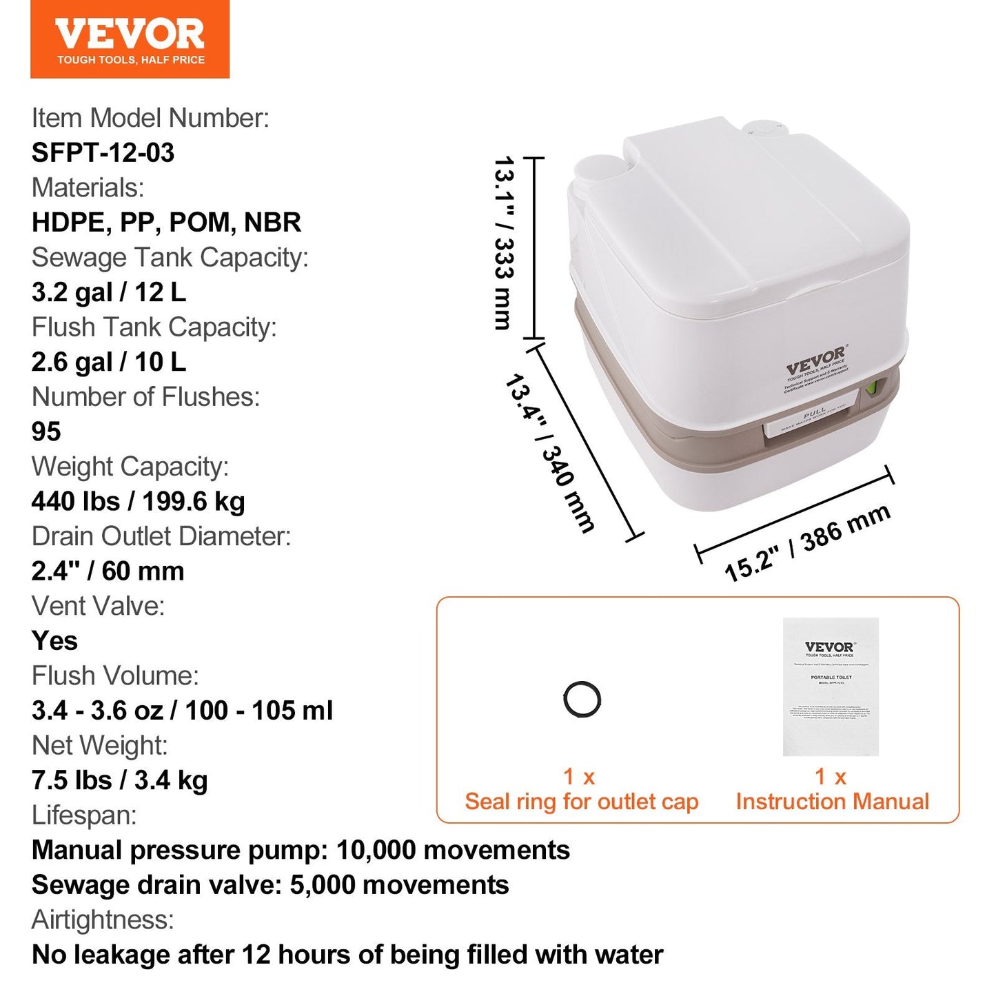 Portable Camping Toilet with 12L Waste Tank & 10L Flush Tank, 199.6 kg Capacity