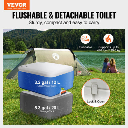 VEVOR Portable Toilet for Camping, Porta Potty with Carry Bag, 5.3 Gal Waste Tank