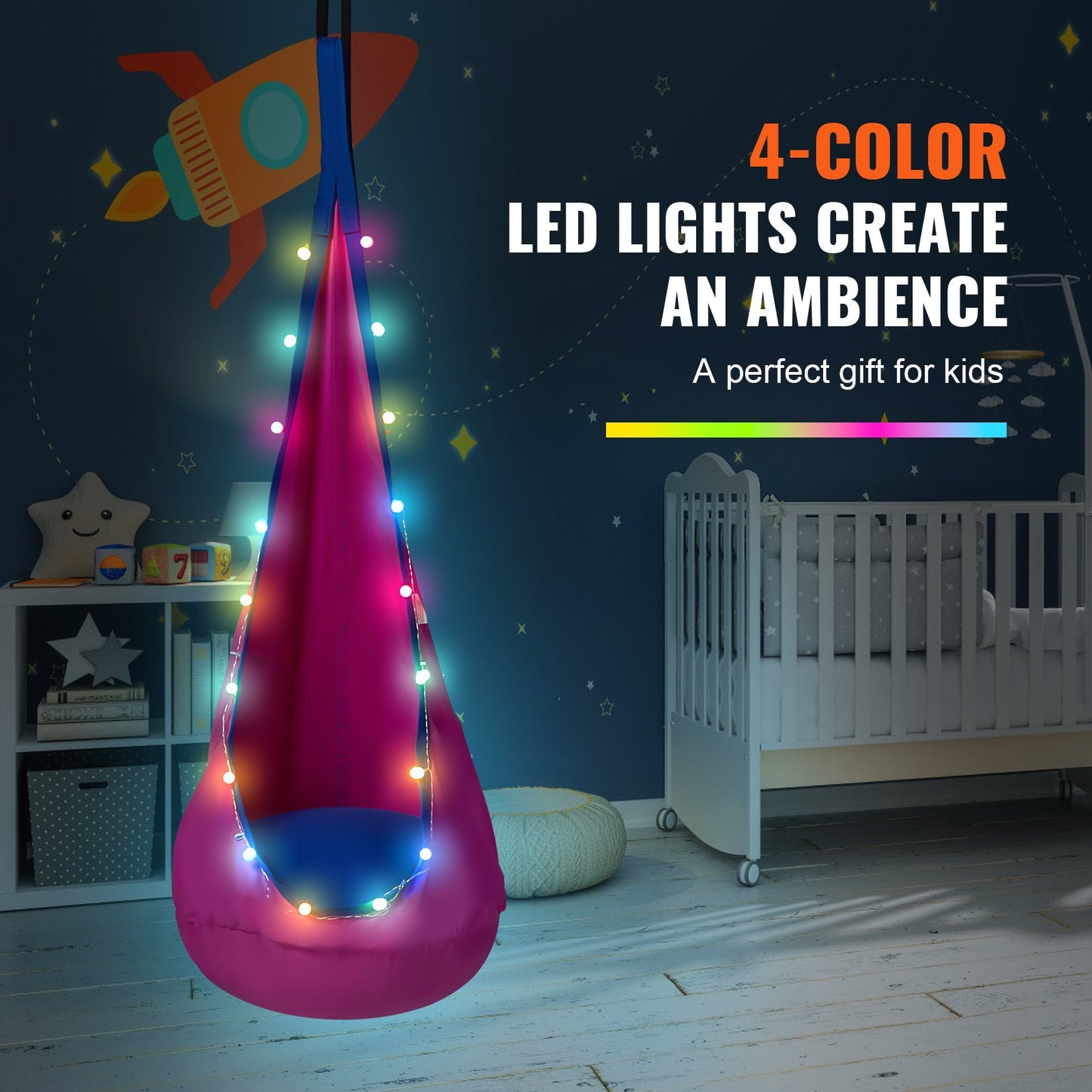 VEVOR Kids Pod Swing Seat, Hanging Hammock Chair with LED Lights Strings, Inflatable