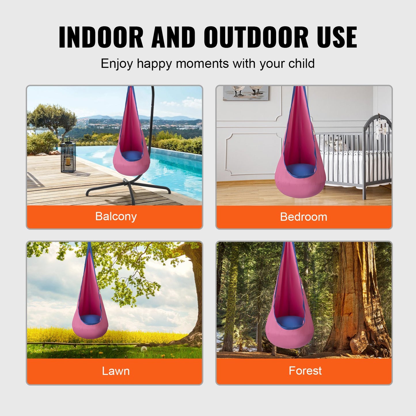 VEVOR Kids Pod Swing Seat, Hanging Hammock Chair with LED Lights Strings, Inflatable