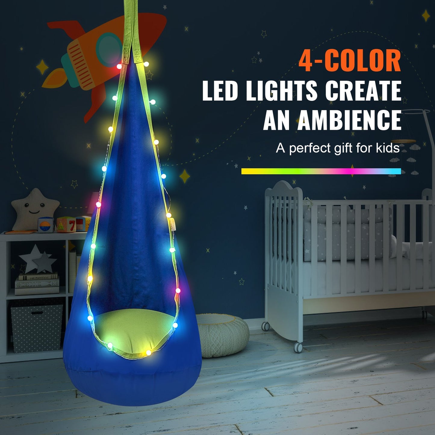 VEVOR Kids Pod Swing Seat, Hanging Hammock Chair with LED Lights Strings, Inflatable