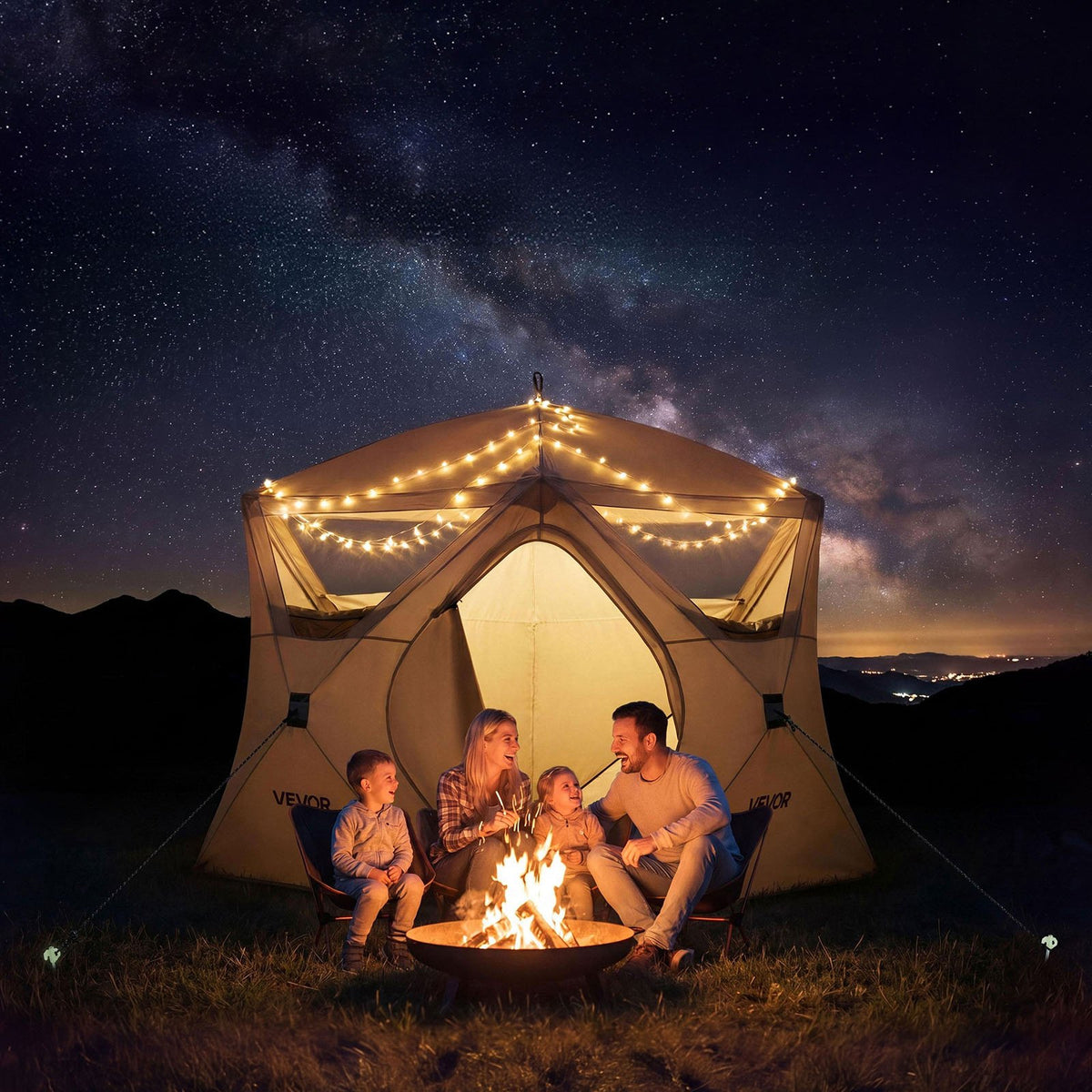 Camping Tent, 4 Person Pop Up Instant Cabin Tent with Large Mesh Windows, 60 Seconds Easy Setup, Portable Cabin Hub Tents with Carry Bag for Family Outdoor Camping & Hiking, Upgraded Ventilation