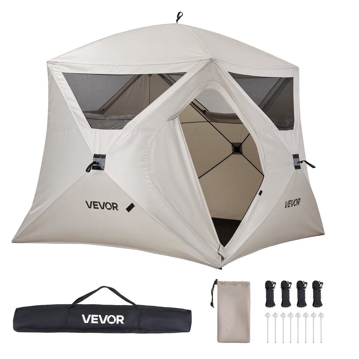 Camping Tent, 4 Person Pop Up Instant Cabin Tent with Large Mesh Windows, 60 Seconds Easy Setup, Portable Cabin Hub Tents with Carry Bag for Family Outdoor Camping & Hiking, Upgraded Ventilation