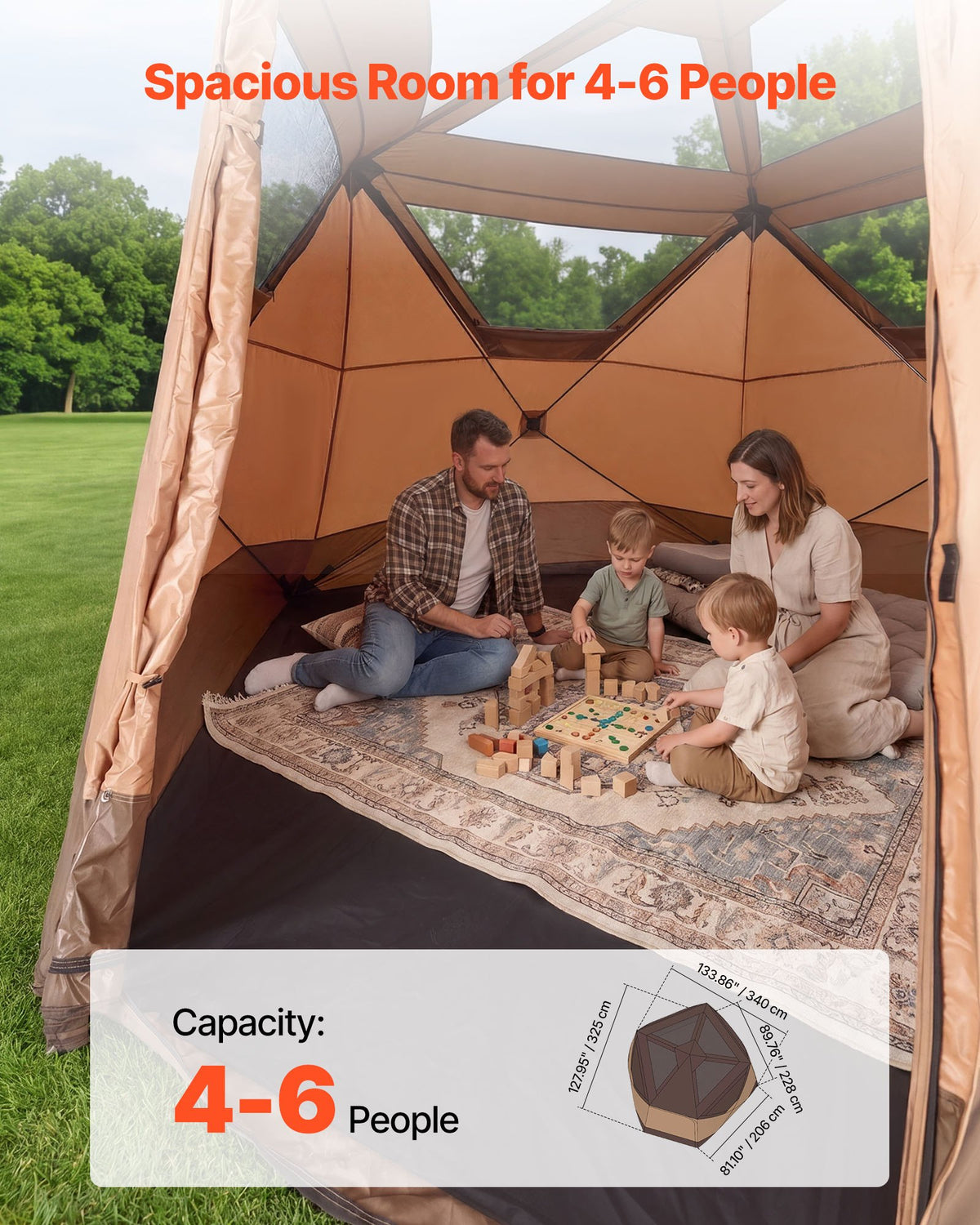 Camping Tent, 6 Person Pop Up Instant Cabin Tent with Rainfly & Large Mesh Windows, 60 Seconds Easy Setup, Portable Waterproof Cabin Hub Tents with Carry Bag for Family Outdoor Camping & Hiking