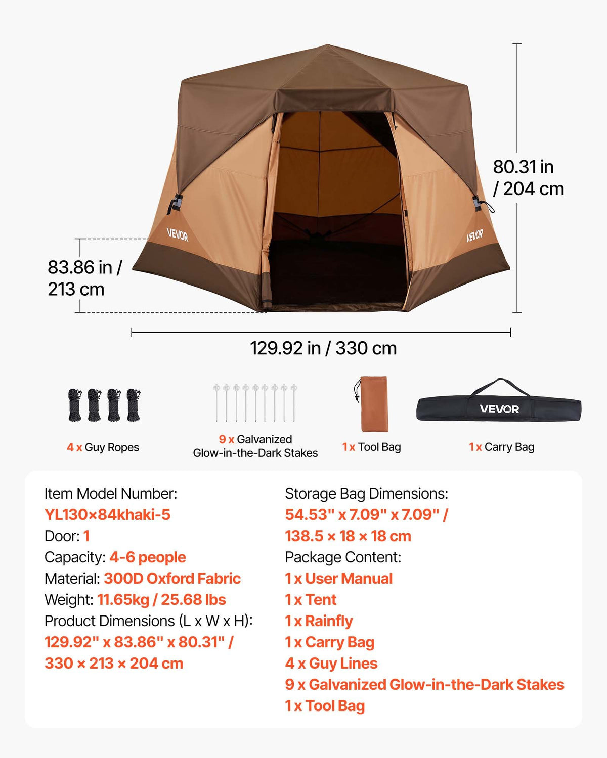 Camping Tent, 6 Person Pop Up Instant Cabin Tent with Rainfly & Large Mesh Windows, 60 Seconds Easy Setup, Portable Waterproof Cabin Hub Tents with Carry Bag for Family Outdoor Camping & Hiking