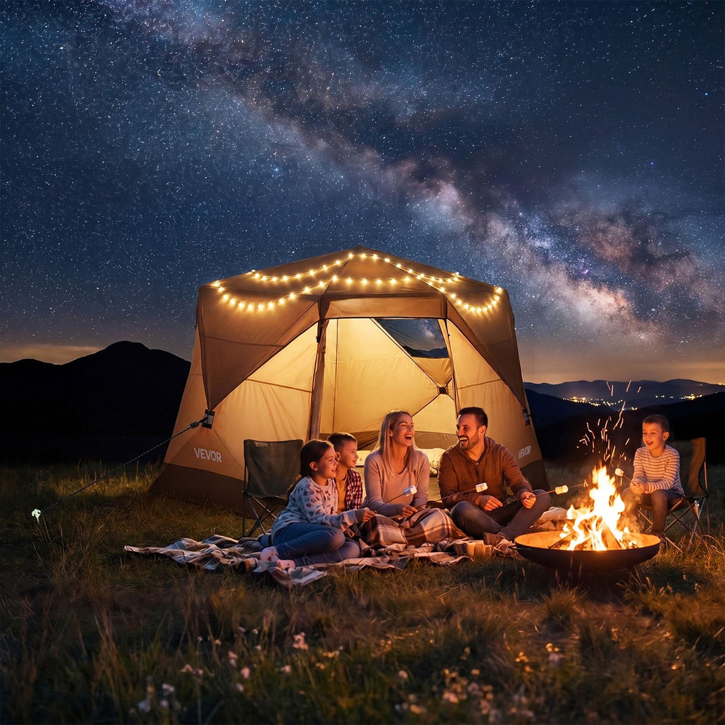Camping Tent, 6 Person Pop Up Instant Cabin Tent with Rainfly & Large Mesh Windows, 60 Seconds Easy Setup, Portable Waterproof Cabin Hub Tents with Carry Bag for Family Outdoor Camping & Hiking