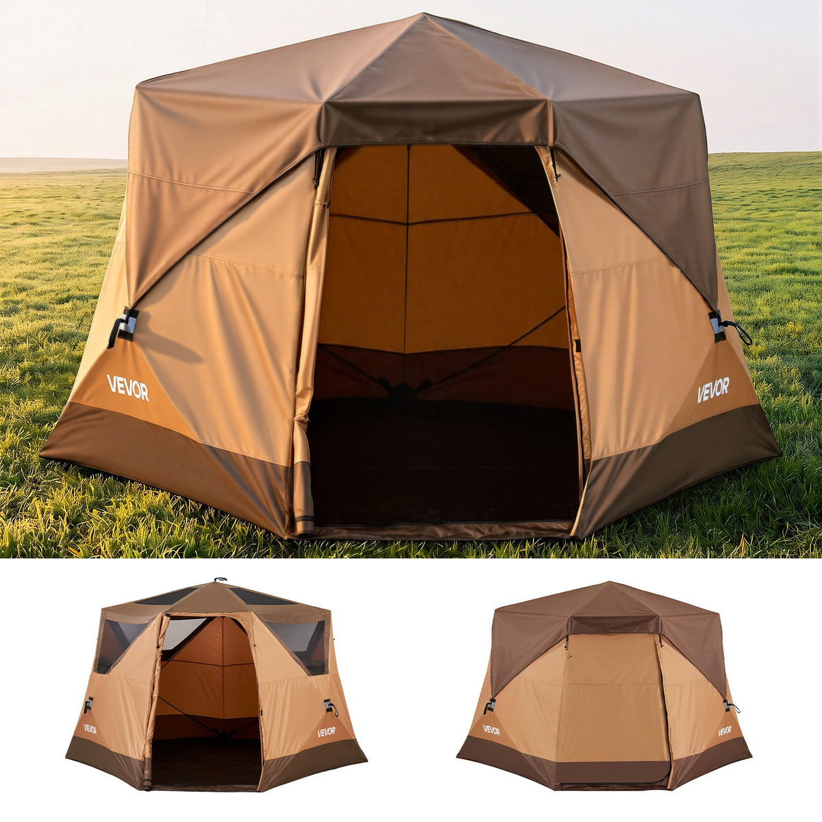 Camping Tent, 6 Person Pop Up Instant Cabin Tent with Rainfly & Large Mesh Windows, 60 Seconds Easy Setup, Portable Waterproof Cabin Hub Tents with Carry Bag for Family Outdoor Camping & Hiking