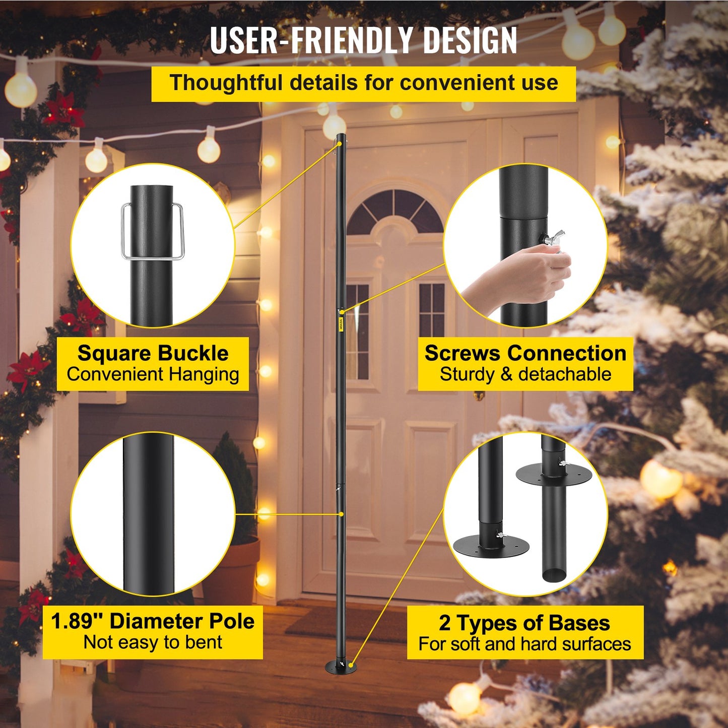 VEVOR String Light Poles, 2 Pack 10.6 FT, Outdoor Powder Coated Steel Lamp Post