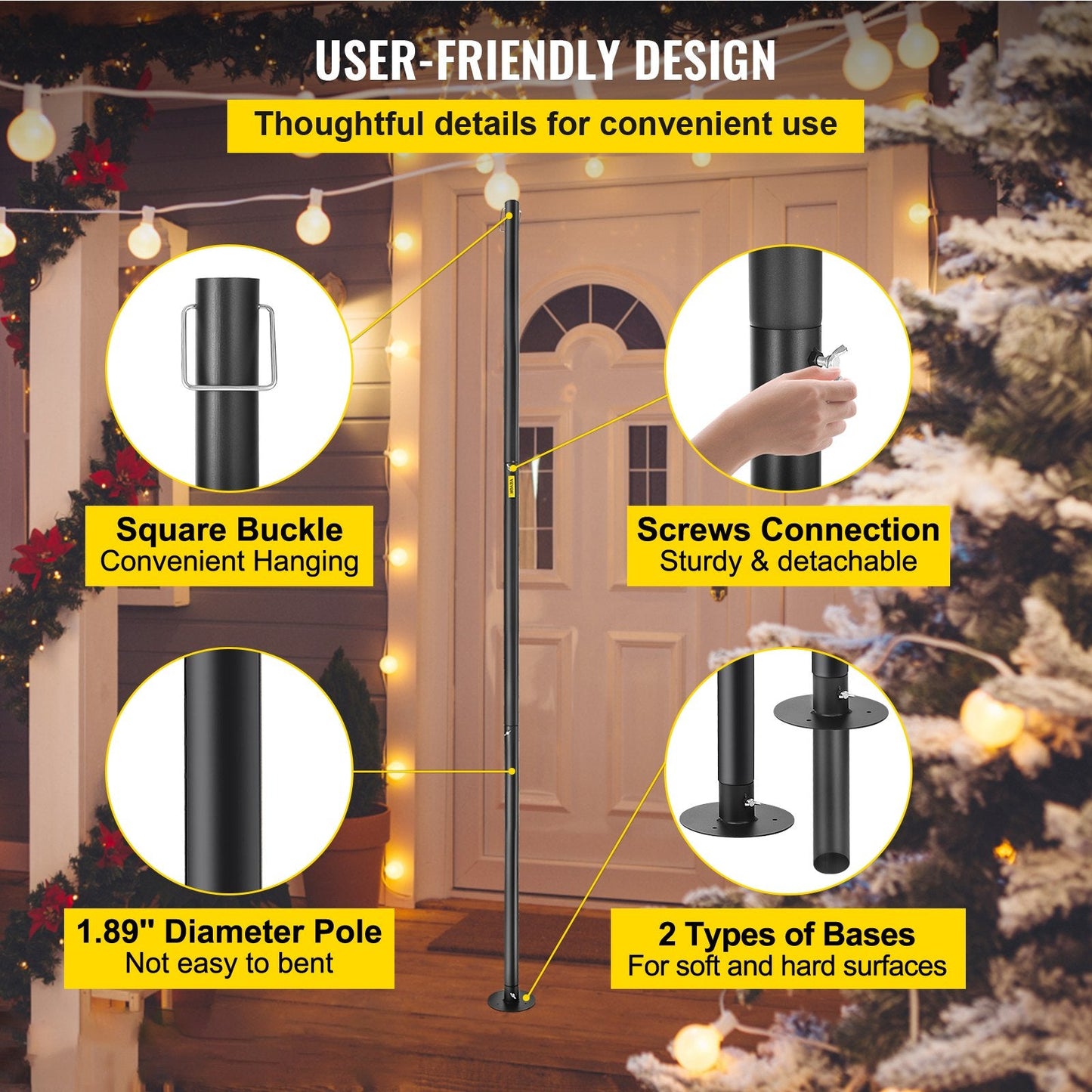 Outdoor Steel String Light Poles, 2 Pack 3.2m, for Garden & Patio Decor, Black