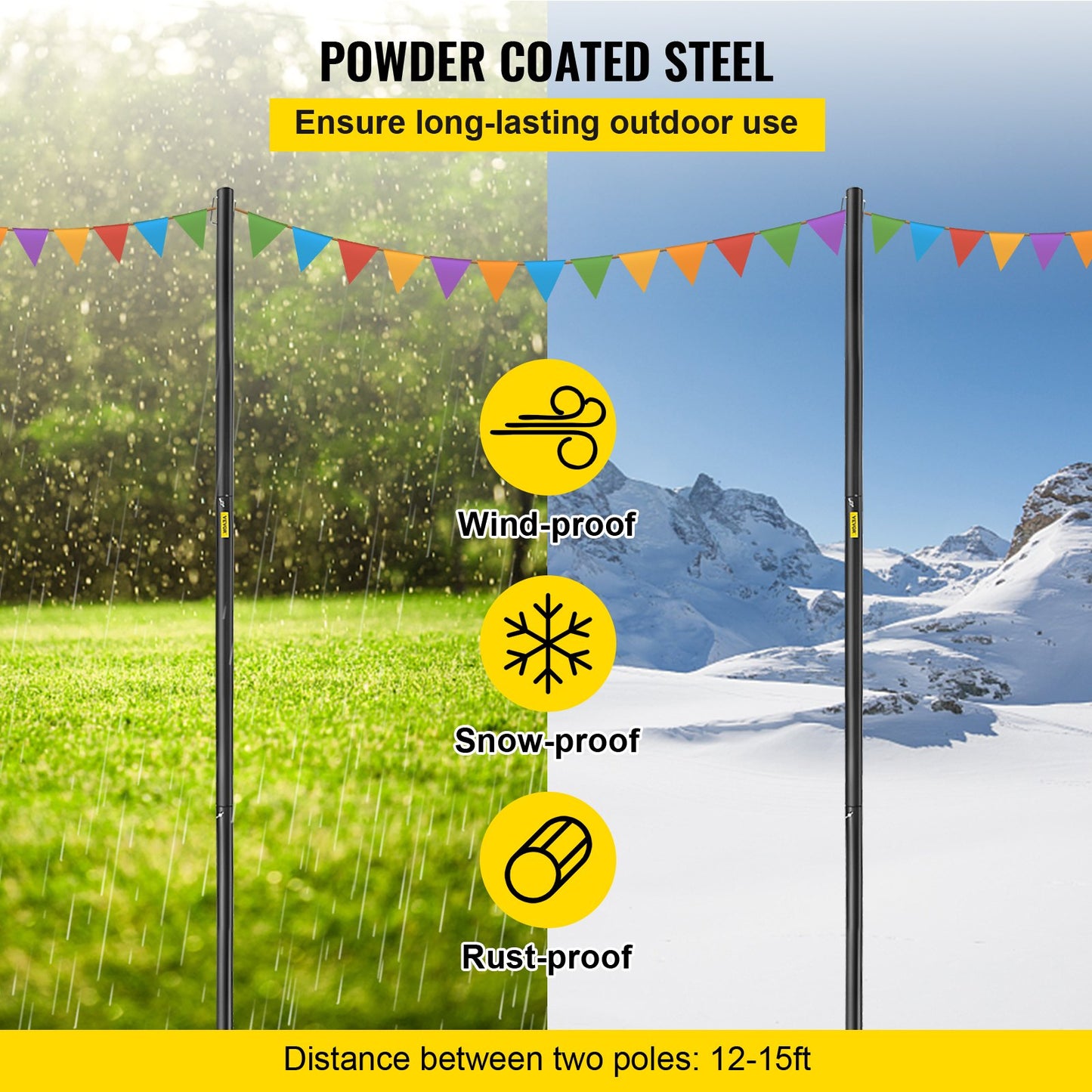 VEVOR String Light Poles, 2 Pack 10.6 FT, Outdoor Powder Coated Steel Lamp Post