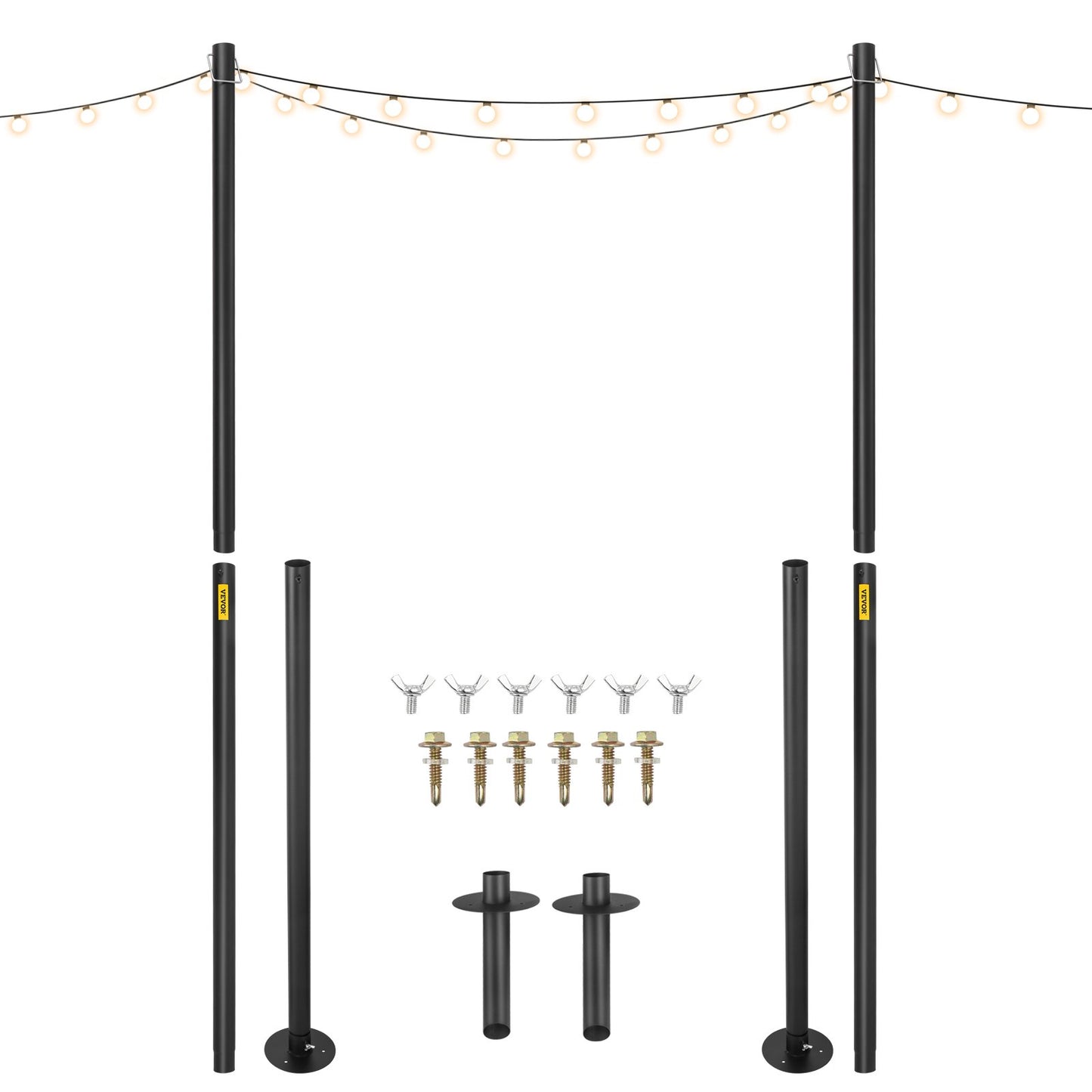 VEVOR String Light Poles, 2 Pack 10.6 FT, Outdoor Powder Coated Steel Lamp Post