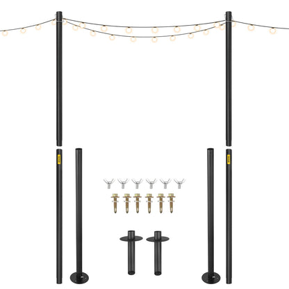 VEVOR String Light Poles, 2 Pack 10.6 FT, Outdoor Powder Coated Steel Lamp Post