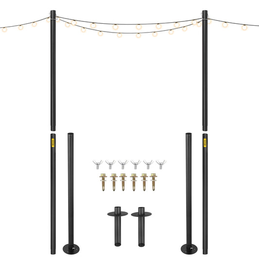 VEVOR String Light Poles, 2 Pack 10.6 FT, Outdoor Powder Coated Steel Lamp Post