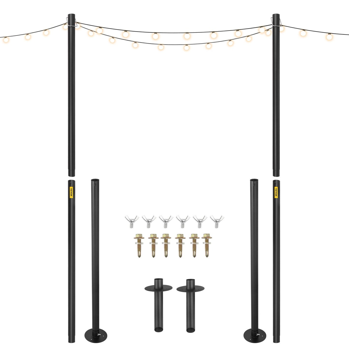Outdoor Steel String Light Poles, 2 Pack 3.2m, for Garden & Patio Decor, Black