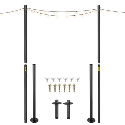 Outdoor Steel String Light Poles, 2 Pack 3.2m, for Garden & Patio Decor, Black