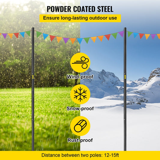 Outdoor Steel String Light Poles, 3.2m, Set of 4 for Patio and Backyard