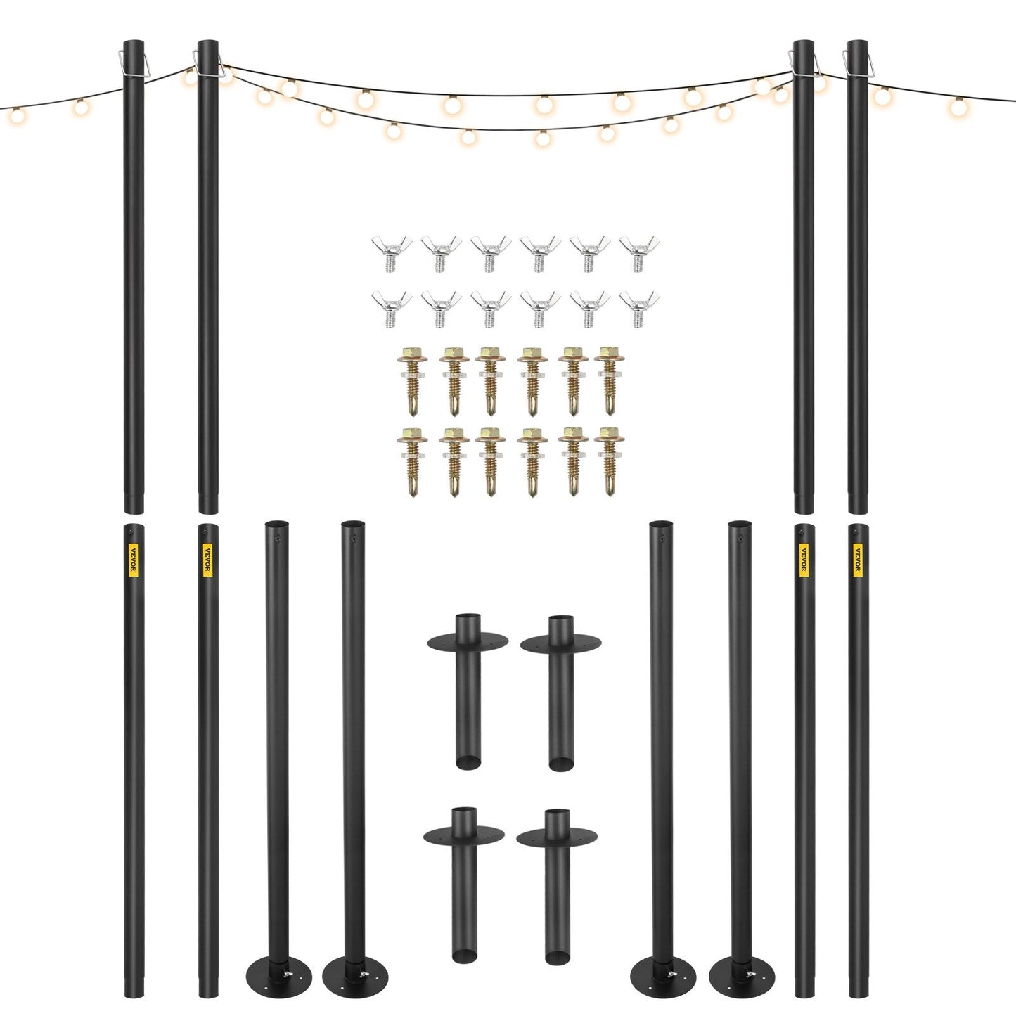 Outdoor Steel String Light Poles, 3.2m, Set of 4 for Patio and Backyard