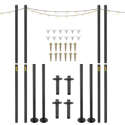 Outdoor Steel String Light Poles, 3.2m, Set of 4 for Patio and Backyard