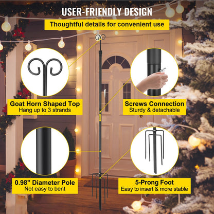 Outdoor Stainless Steel Light Poles with Hooks, 2 Pack, 2.95 m, Black