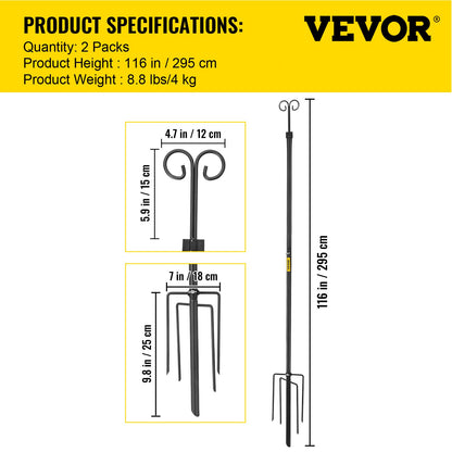 VEVOR String Light Poles, 2 Pack 9.7 FT, Outdoor Powder Coated Stainless Steel Lamp