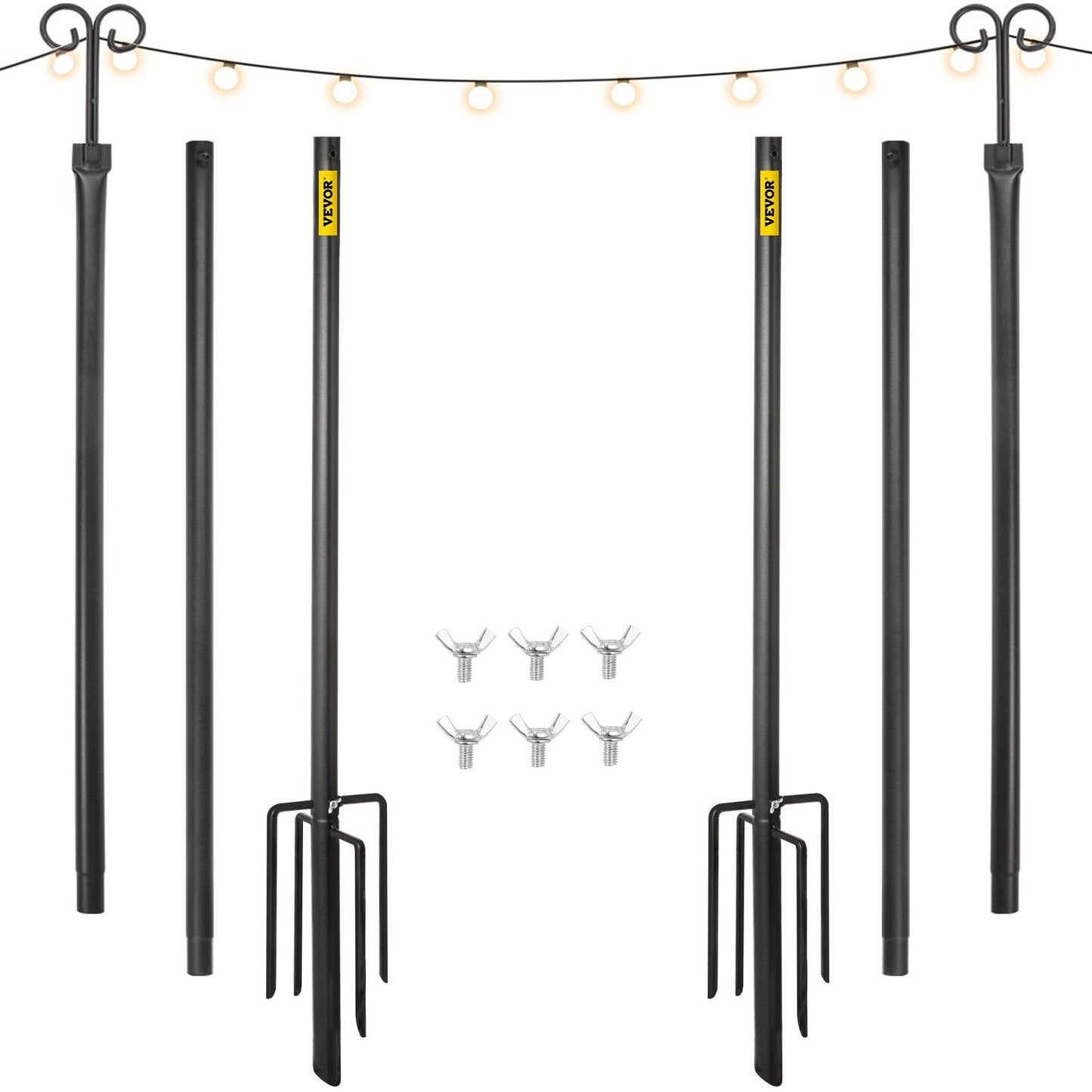 Outdoor Stainless Steel Light Poles with Hooks, 2 Pack, 2.95 m, Black