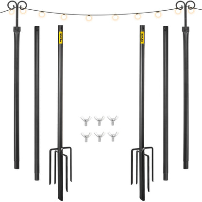 Outdoor Stainless Steel Light Poles with Hooks, 2 Pack, 2.95 m, Black