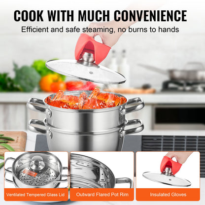 VEVOR Steamer Pot, 22cm Steamer Pot for Cooking with 3QT Stock Pot and Vegetable
